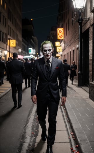 In the dimly lit alleys of Gotham, a riveting scene unfolds before your eyes. A masterful blend of man and machine, the Cyborg Joker stands as an eerie amalgamation of chaos and technology. His face, a symphony of contrasting elements, showcases a stark division between human flesh and gleaming metal. The left side of his face retains a semblance of humanity, with twisted lips painted in a permanent grin that extends from cheek to cheek. His eye, though mechanical, gleams with a manic glint, surrounded by scarred and weathered skin that tells tales of countless confrontations.

The right side of his face is a striking contrast, a mosaic of exposed gears, wires, and circuits, revealing the inner workings of his cybernetic enhancements. A lattice of intricate patterns weaves across the metallic surface, like a spider's web spun with industrial precision. The cold, metallic eye on this side holds an uncanny luminescence, casting an eerie glow on the dark streets of Gotham.

Dressed in a tailored Joker suit, the Cyborg Joker seamlessly blends classic style with futuristic technology. The purple pinstripe fabric clings to his form, tattered at the edges as if torn by the ravages of his unpredictable exploits. A blood-red flower is pinned to his lapel, a bold contrast against the monochromatic night. The suit's crisp appearance is juxtaposed with the rugged, weathered textures of the streets, forming a striking visual contrast.

In this street photography shot, Gotham's gritty ambiance serves as the backdrop. Dim streetlights cast long shadows across the cobblestone pavement, while graffiti-covered walls bear witness to the city's enduring struggle between order and anarchy. The Cyborg Joker's presence in this decaying urban setting encapsulates the essence of Gotham's eternal battle, where technology clashes with tradition and chaos dances with control.

The image captures the Cyborg Joker mid-stride, one foot in front of the other, as if moving to a rhythm only he can hear. His head is slightly tilted back, his maniacal laughter melding with the distant wails of sirens, creating an unsettling symphony that resonates through the night. It's a snapshot frozen in time, encapsulating the enigmatic spirit of the Cyborg Joker and the indomitable spirit of Gotham itself.





,Germany Male,4ry4