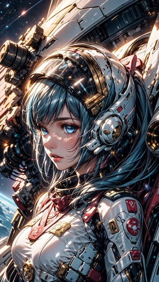 (4k), (masterpiece), (best quality),(extremely intricate), (realistic), (sharp focus), (award winning), (cinematic lighting), (extremely detailed), 

A young female captain with medium long cerulean blue hair tied into a ponytail and bright blue eyes stands on the bridge of a massive interstellar peacekeeping vessel. She is wearing a sleek black uniform with the insignia of the peacekeeping organization on her shoulders. She is looking at a monitor and issuing orders to her crew.

The bridge of the vessel is a large, open room with a commanding view of the stars. The captain stands in the center of the bridge, surrounded by her crew. They are all wearing black uniforms and are busy monitoring the ship's systems and instruments.

The captain is a tall, athletic woman with a determined expression on her face. She is clearly in charge, and her crew respects her. She is focused on her task, but she also takes a moment to glance at the stars outside the window. She is proud to be a peacekeeping captain, and she is excited to make a difference in the universe.

The image is bright and optimistic, reflecting the captain's determination and confidence. The stars in the background symbolize the vastness of space and the many possibilities that it holds. The captain is about to embark on a new peacekeeping mission, and she is ready to face any challenges that come her way.,cloud,RING
