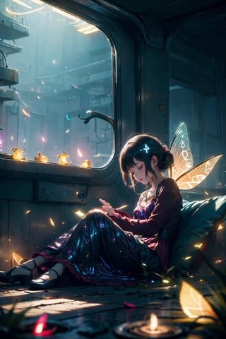 Aidan girl,fairy sleeping in the metro sequins fireflies,samdoesart,GlowingRunes_