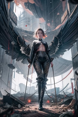 ((cinematic light)), hyper detail, dramatic light, intricate details, 1 girl, ethereal, full body ,big boobs,Ruined scene,perfecteyes, A Angel wings,Stand in the center of the photo ,Detailedface,Detailedeyes,Kim Mi-Jung,Scenes of chaos 