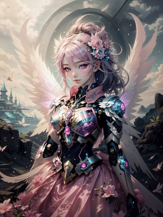 there is a picture of a pretty fairy with a pink dress,  fairy aesthetics,  of an beautiful angel girl,  rossdraws pastel vibrant,  beautiful fairy,  cute detailed digital art,  beautiful character painting,  rossdraws,  of beautiful angel,  8k high quality detailed art,  rossdraws 2.5,  anime fantasy illustration,  portrait of a fairy,  fantasy art style,  beautiful angel,fantchar,mecha musume