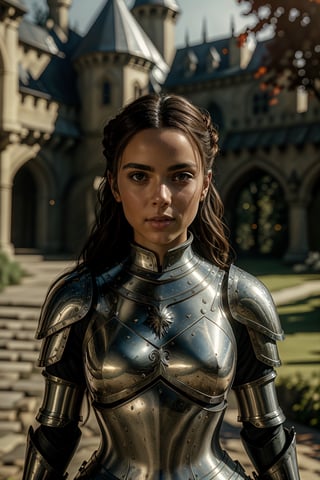 (masterpiece), (extremely intricate:1.3), (realistic), portrait of a girl, the most beautiful in the world, (medieval armor), metal reflections, upper body, outdoors, intense sunlight, far away castle, professional photograph of a stunning woman detailed, sharp focus, dramatic, award winning, cinematic lighting, octane render unreal engine, volumetrics dtx, (film grain, blurry background, blurry foreground, bokeh, depth of field, sunset, motion blur:1.3),