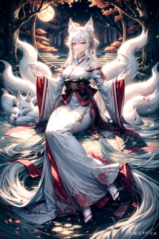 breathtaking, masterpiece, nine-tailed white fox, japanese art style, , majestic, bokeh, ink, art, no_human, complex background, beautiful tails,
n a serene and enchanted forest, a mesmerizing sight awaits those fortunate enough to catch a glimpse - a breathtaking white fox with a lustrous coat that gleams like freshly fallen snow under the gentle moonlight. Gracefully moving through the undergrowth, its elegant form captures the essence of ethereal beauty. But what truly sets this wondrous creature apart is its extraordinary nine tails, each one adorned with intricate patterns that seem to tell ancient tales of mythical wonders. With every swish of those magnificent tails, an enchanting aura of magic surrounds the fox, captivating all who behold its splendor. As the embodiment of purity and allure, the white fox with its resplendent nine tails is a living testament to the wonders of nature's creativity and brilliance.