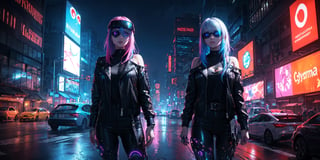 In a neon-lit, perfect body composition, futuristic cityscape, a cyber-enhanced individual, Their glowing tattoos and neon hair stand out in the vibrant, technologically advanced world. The intricately detailed cyber-eyes peer into the augmented reality interface, while the holographic display showcases their cybernetic implants. Dressed in a leather jacket, off-shoulder, adorned with high-tech accessories, they exude a sense of style and power. Reflective surfaces capture the neon reflections, and dramatic lighting enhances the sci-fi aesthetic. Their appearance is a masterpiece of futuristic fashion and cybernetic enhancements.,fate/stay background,perfect light