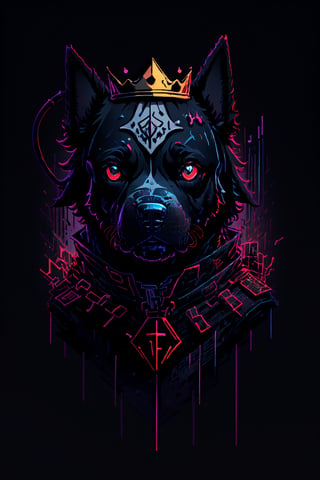 masterpiece, best quality, ultra high res, a cute Pitbull, animal, beautiful, visually stunning, elegant, incredible details, award-winning painting, high contrast, vector art, line art, splatter, flat color, color merge gradient, (dog:0.7), (dark black theme:1.2), (Red neon color), glowing,red neon, crown, dog eyes, serious, red,tshee00d,