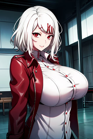Breasts Big,juuzou_suzuya,white hair,white hair, red eyes, leather jacket, , The Island of Dreams: A place where all your deepest desires come true,