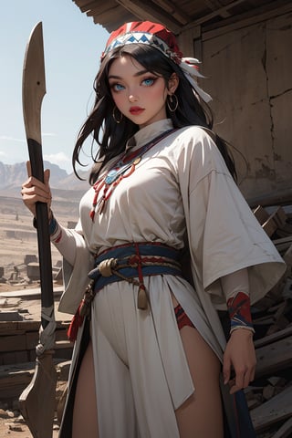 In the ravaged lands of the once-proud Navajo nation, a young warrior emerged, clad in the iconic headdress and wielding the mighty bow of her father, the legendary Chief Grey Hawk. Cyber Hawk, daughter of the chief, had sworn vengeance against the forces that had brought devastation upon her people.