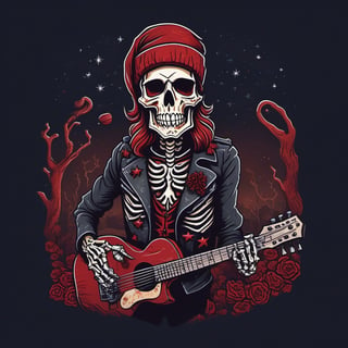 A calavera rockstar throws the wildest Christmas party in the graveyard.