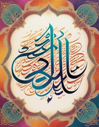 A beautifully calligraphed Bismillah in a flowing, ornate script, with intricate details and vibrant colors.