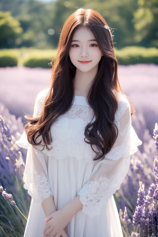 beautiful korean girl,16 yo,dark hair(very long hair, curly_hair),stand idel,smile,standing at lavender field,horizon,
Best Quality, 32k, photorealistic, ultra-detailed, finely detailed, high resolution, perfect dynamic composition, beautiful detailed eyes, sharp-focus, cowboy_shot,girlvn