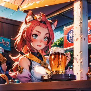 dionadef, dionarnd, cat Girl, beer, girl holding beer, graceful figure, crowd, beer festival, high-definition image quality, best portrait, SFW.