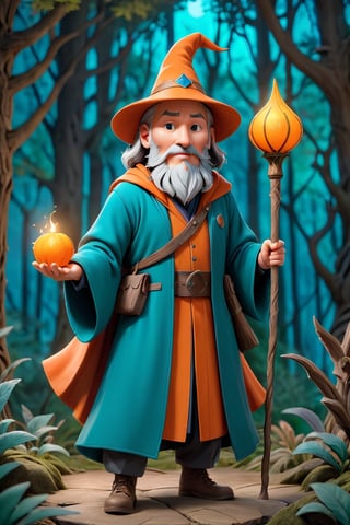 keanu reeves as an old wizard holding his magic staff, full body, white beard, gray hair, in a magical forest full of fairy and magical creature, night time,3d style, bloom, cinematic, anamorphic lens, lensflare, glare, teal and orange color graded,Leonardo Style,oni style