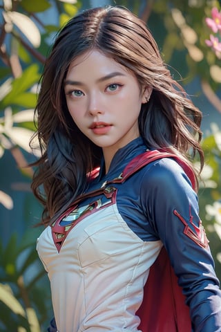 1girl, Highly detailed RAW color Photo, poised poise, superhero_pose, Full Body, ((portrait of supergirl)) age 18, ((dynamic_pose)), ((flying_midair)), ((fighting)), ((long_red_cape)), ((fully_suit_red_blue_white_gold)), beautiful face, symmetrical face, tone mapped, intricate, elegant, highly detailed, digital painting, concept art, red and blue, smooth, sharp focus, colorfull, depth of field, octane render,  art by artgerm and alphonse mucha, trending on artstation, cinematic animation still, by lois van baarle, ilya kuvshinov, metahuman, outdoors, toned body, (sci-fi), ((cloudy_blue sky)), (mountains:1.1), (lush green vegetation), (two moons in sky:0.8), (highly detailed, hyperdetailed, intricate), (lens flare:0.7), (bloom:0.7), particle effects, raytracing, cinematic lighting, shallow depth of field, photographed on a Sony a9 II, ((35mm f1.8_wide angle lens)), sharp focus, cinematic film still from Gravity 2013, short_curly_hair, average_breasts, blond_curly_hair, green-eyes, ((sexy_pink_lips)), intricate_detail, realistic, detailed_background, (8k, RAW photo, best quality, masterpie ce:1. 2), detailed_skin, sharp_eyes, beautifull, looking_at_camera, beautiful detailed eyes, beautiful detailed lips, high detailed skin, detailed background, 8k uhd, dslr,photorealistic, perfect hand, perfect fingers, big_breasts, Detailedface, 3DMM,Indonesiadoll