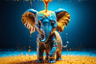 create a cute baby elephant made of milk, splashed, drips, subsurface scattering, translucent, 100mm,Movie Still,detailmaster2,Film Still