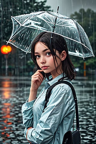 a girl on a rainy day