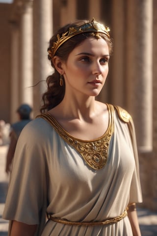 Photorealistic, a beautiful ancient rome woman, neuron art, sfumato, illuminated manuscript, dynamic shot, full body shot, depth of field, unreal engine v5