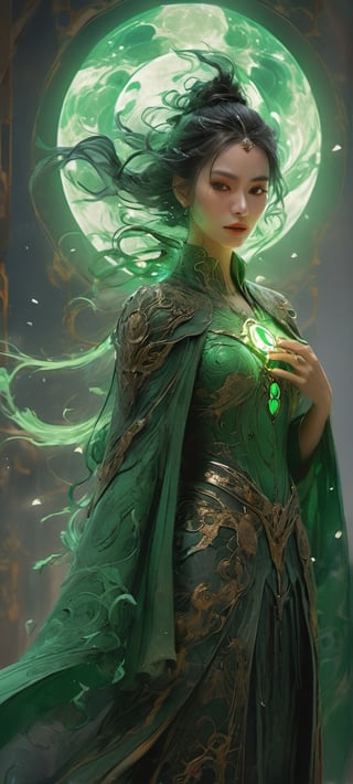 Wide shot, full body portrait, photorealistic of medieval green lantern, seeBlack ink flow: 8k resolution photorealistic masterpiece: by Aaron Horkey and Jeremy Mann: intricately detailed fluid gouache painting: by Jean Baptiste Mongue: calligraphy: acrylic: colorful watercolor art, professional photography, natural lighting, volumetric lighting maximalist photoillustration: by marton bobzert: 8k resolution concept art intricately detailed, complex, elegant, expansive, fantastical, psychedelic realism, dark synth, unreal engine v5, octane render, dripping paint, bingnvwang