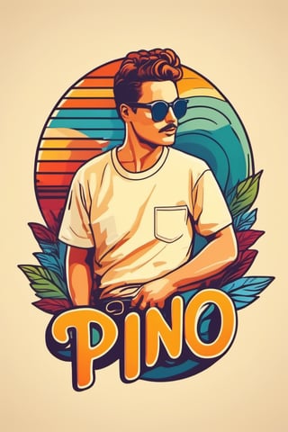 vector, logo write "PiNO", retro style, colorfull shades, flat white background, vibrant vector