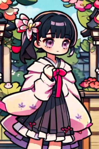 kanao,wear the kanao costume,black hair,purple eyes,cute,tiny girl,japanese,kimetsu no yaiba,not tied,purple Eyes,,there is a hint of black under his hair,where there are lots of flowers,till,cute,cosplayphoto,cutegirl,chuuChloe,not tied,chibi,he has purple in his hair,4d,kanaotsuyuri