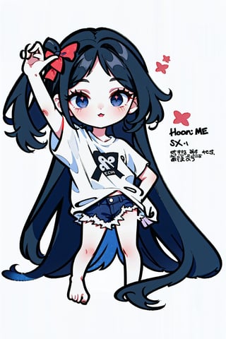 (masterpiece, best quality, highres:1.3), ultra resolution image, (solo), (1girl), formad hair:1.4, forehead, long hair syle, tomboy, black hair, black eye, simple --niji, kpop girl, :3:1.3, (simple white t shirts), (blue jeans), navel, large hips, mature girl, kawai pose, victory, :3:1.2, face close to viewer, fall in love to viewer, dynamic angle:1.4, pixel_art,HowToHoldMeme,chibi