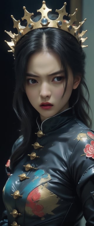  breathtaking ethereal RAW photo of female ((poster of a sexy [princess, suffering, burdened by the weight of a crown, ] in a [ ], pissed_off,angry, latex uniform, eye angle view, ,dark anim,minsi,goeun, , , 
)), dark and moody style, perfect face, outstretched perfect hands . masterpiece, professional, award-winning, intricate details, ultra high detailed, 64k, dramatic light, volumetric light, dynamic lighting, Epic, splash art

.. ), by james jean $, roby dwi antono $, ross tran $. francis bacon $, michal mraz $, adrian ghenie $, petra cortright $, gerhard richter $, takato yamamoto $, ashley wood, tense atmospheric, , , , sooyaaa,IMGFIX,Comic Book-Style,Movie Aesthetic,action shot,photo r3al,bad quality image,oil painting, cinematic moviemaker style,Japan Vibes,H effect,koh_yunjung
,koh_yunjung,kwon-nara,sooyaaa,colorful,roses_are_rosie,armor,han-hyoju-xl,kimtaeri-xl