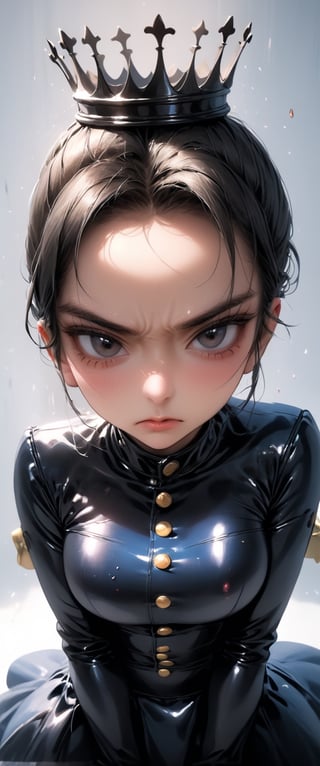 poster of a sexy   [princess, suffering,  burdened by the weight of a crown,  ]  in a  [ ], pissed_off,angry, latex uniform, eye angle view, ,dark anim,minsi,ct-niji2,sooyaaa