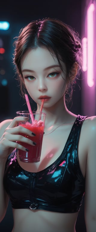 sexual android, waiting to be chosen in a cyberpunk club, neon, colored drinks, smooky,txznmec