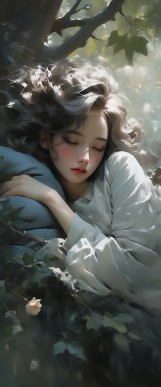 breathtaking ethereal RAW photo of female (A girl is curled up sleepily on a tree branch. She is slowly closing her eyes while she gently rests her head on her one hand. A gentle breeze blows her hair. The afternoon sun shines through the leaves of the trees, creating a warm and peaceful atmosphere around her. It looks like they are relaxing in nature.


 )), dark and moody style, perfect face, outstretched perfect hands . masterpiece, professional, award-winning, intricate details, ultra high detailed, 64k, dramatic light, volumetric light, dynamic lighting, Epic, splash art .. ), by james jean $, roby dwi antono $, ross tran $. francis bacon $, michal mraz $, adrian ghenie $, petra cortright $, gerhard richter $, takato yamamoto $, ashley wood, tense atmospheric, , , , sooyaaa,IMGFIX,Comic Book-Style,Movie Aesthetic,action shot,photo r3al,bad quality image,oil painting, cinematic moviemaker style,Japan Vibes,H effect,koh_yunjung ,koh_yunjung,kwon-nara,sooyaaa,colorful,roses_are_rosie,armor,han-hyoju-xl
,BJ_Teenage_Fantasy