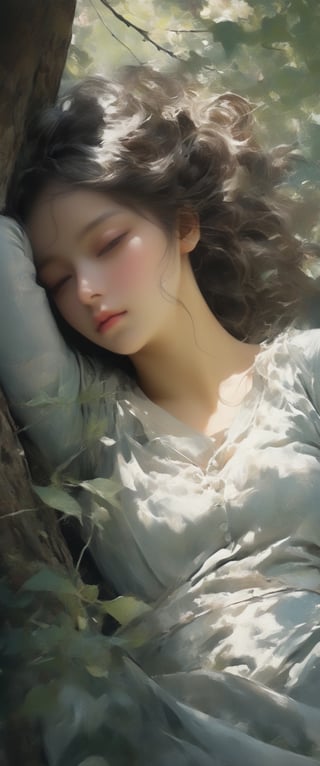 breathtaking ethereal RAW photo of female (A girl is curled up sleepily on a tree branch. She is slowly closing her eyes while she gently rests her head on her one hand. A gentle breeze blows her hair. The afternoon sun shines through the leaves of the trees, creating a warm and peaceful atmosphere around her. It looks like they are relaxing in nature.


 )), dark and moody style, perfect face, outstretched perfect hands . masterpiece, professional, award-winning, intricate details, ultra high detailed, 64k, dramatic light, volumetric light, dynamic lighting, Epic, splash art .. ), by james jean $, roby dwi antono $, ross tran $. francis bacon $, michal mraz $, adrian ghenie $, petra cortright $, gerhard richter $, takato yamamoto $, ashley wood, tense atmospheric, , , , sooyaaa,IMGFIX,Comic Book-Style,Movie Aesthetic,action shot,photo r3al,bad quality image,oil painting, cinematic moviemaker style,Japan Vibes,H effect,koh_yunjung ,koh_yunjung,kwon-nara,sooyaaa,colorful,roses_are_rosie,armor,han-hyoju-xl
,BJ_Teenage_Fantasy