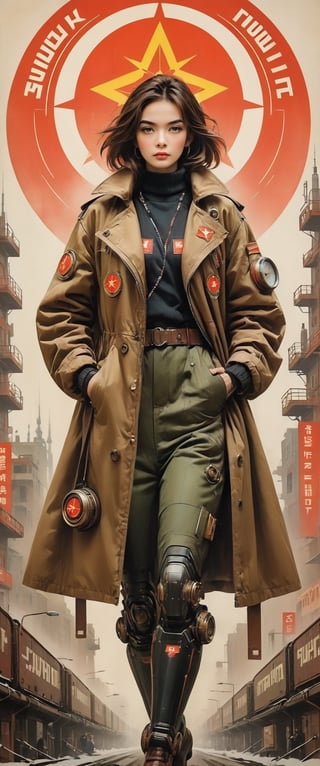 soviet poster, soviet cyberpunk, steampunk, sovietpunk, retrofuturistic