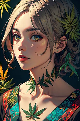 Adult, Mature, Female, (masterpiece, top quality, best quality, official art, beautiful and aesthetic:1.2), (1girl), extreme detailed,(fractal art:1.3),colorful,highest detailed, 8k, realistic, innocent_face, marijuana, cannabis, ganja, hemp, weed, hd_quality