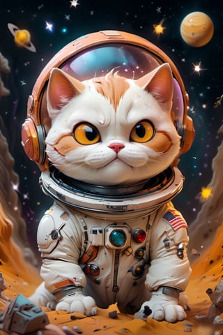 Cartoon cat flying over the stars in a spacesuit, Space cat, Cat in space, astronaut cat, kittens in outer space, anime cat, Cute detailed digital art, adorable digital art, anime visual of a cute cat, lovely digital painting, cat summoning a spaceship, Kawaii cat, cat summoning a spaceship, cat from the void, Amazing wallpapers, In space（wearing spacesuit,Transparent helmet,robotic hand） Edge lights, [smog], [hazed out], natural  lightting, shallow depth of field, Shot on a Canon EOS-1D X Mark III, 50mm lens, f / 2.8, (intricately details, ultra - detailed),((RAW color)), Clear focus, hdr, 4K resolution, cinematic movie