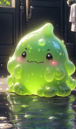 ((best quality)), ((Masterpiece)), blob slime, transparent slime, translucent, kawaii effects, kawaii glow, cute, more prism, vibrant color, small bathroom,toilet,(green slime alien blob monster with tentacles), pops out of the toilet, small bathroom background, 1toilet, 1window, ((green slime explosions)), checkerboard floor,mess, newspapers,detailed face, (perfect anatomy), masterpiece prima, extremely detailed CG, 8k, detailed body, ultra-detailed, realistic, ((ultra- detailed)), ((intrinsically detailed)), ,slime,3dcharacter