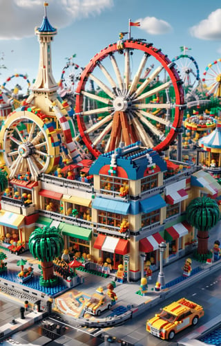 Lego style, amusement park scene, rich color matching, blind box style, toy model, voxel, very detailed, super high resolution, 8K UHD,lego