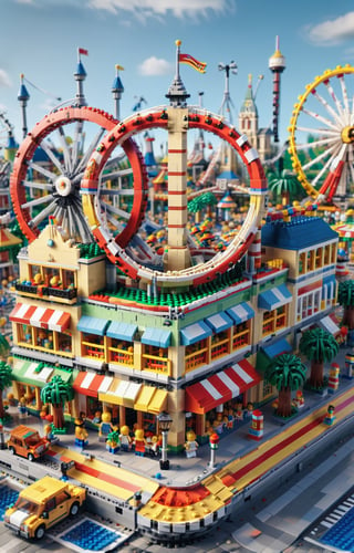 Lego style, amusement park scene, rich color matching, blind box style, toy model, voxel, very detailed, super high resolution, 8K UHD,lego