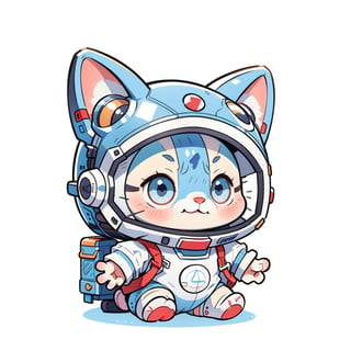 cartoon silver tabby cat in a blue spacesuit, blue Helmet, centered, full body, no_humans, Depth of field, ((empty background)), ((whitebackground)), (kawaii:1.3), (anime:1.4), cute, round eyes, (8K, RAW photo, Best quality, masterpiece:1.2),  Logo, vector, Line graphics, design, inspiration, straight line, symmetry