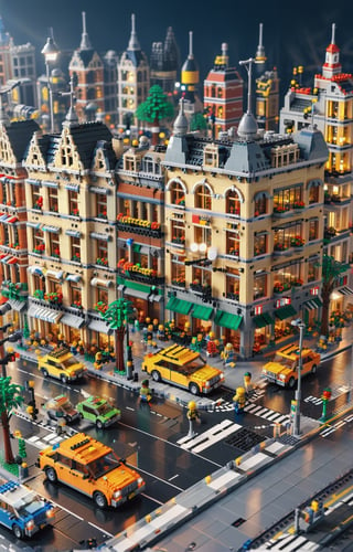 LEGO city street night scene, highly detailed, super high resolution, 8K UHD,lego