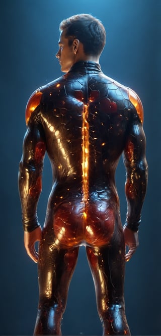 (super clear picture quality:1.8), masterpiece, best quality,
ultra-realistic mix fantasy, a man ((wearing an unzipped open leather jacket, vertical unzipped body, revealing an inner honeycomb pattern and a heart made of honeycomb:4)), symmetrical, Photorealistic, Hyperrealistic, Hyperdetailed, analog style, upper body shot, detailed skin, matte skin, soft lighting, subsurface scattering, realistic, heavy shadow, masterpiece, best quality, ultra realistic, 8k, golden ratio, Intricate, High Detail, film photography, soft focus in the style of dark azure and light azure, mixes realistic and fantastical elements, vibrant manga, uhd image, glassy translucence, vibrant illustrations, ultra realistic, mysterious, fantasy, very detailed, high resolution, sharp, sharp image, 4k, 8k, magic effect, (high contrast:1.4), dream art, diamond, mysterious colorful background, dark blue themes, real, holographic, holographic metal, machine, seethrough, glass art, magical holographic glow,xray,tranzp