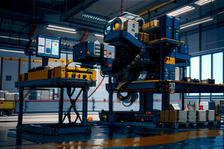Robotic manufacturing facility, automated assembly lines, precision engineering, high-quality, realistic, industrial setting, futuristic production methods, 3D printing, conveyor belts, robotic arms, quality control, smart factories, efficient logistics, human-robot collaboration,rayearth