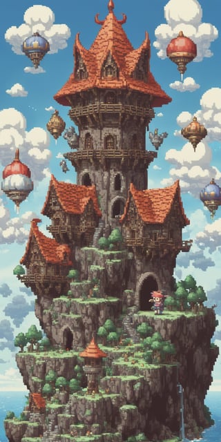 pixel games 《Dragon Quest》, GAMECHARACTER DESIGN, (Warriors:1.4), surrounded by clouds, 16-bit pixel art,pixel
