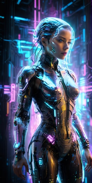 high quality, Ultra HD, A cyberpunk icon dons a tech-woven ensemble, embodying the essence of digital futurism, her every move a glitched symphony in the world of fashion.,Energy light particle mecha,Strong Backlit Particles