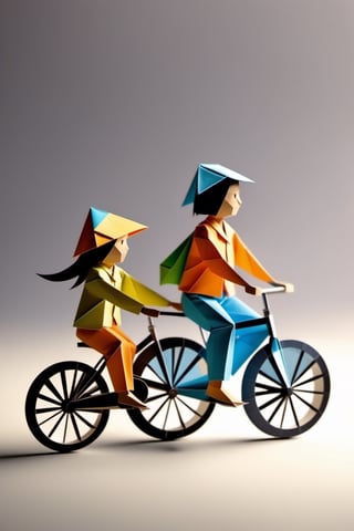 origami style, Parents teaching their child how to ride a bike, milestones, family bonding, childhood memories, balance, joyous achievement, high-quality,													
