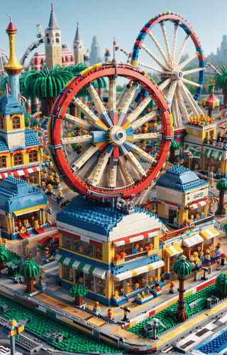 Lego style, amusement park scene, rich color matching, blind box style, toy model, voxel, very detailed, super high resolution, 8K UHD,lego