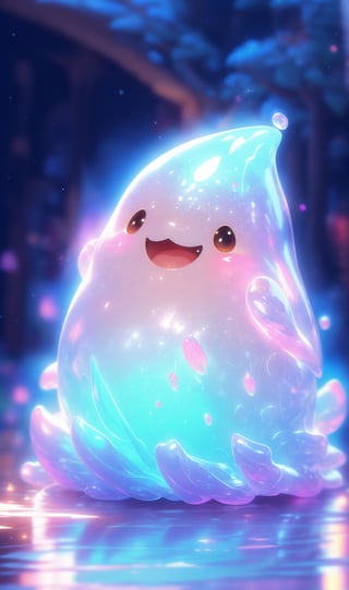 ((best quality)), ((Masterpiece)), blob slime, transparent slime, translucent, kawaii effects, kawaii glow, cute, more prism, vibrant color, detailed face, (perfect anatomy), masterpiece prima, extremely detailed CG, 8k, detailed body, ultra-detailed, realistic, ((ultra- detailed)), ((intrinsically detailed)), ,slime,3dcharacter