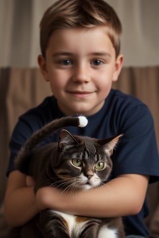 a boy with a cat, 4K, highly detailed