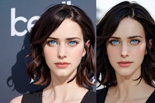 (photorealistic:1.5), realistic skin, black dress, perfect face, detailed pupil, blue eyes, half body, small chest, solo, standing,Detailedface