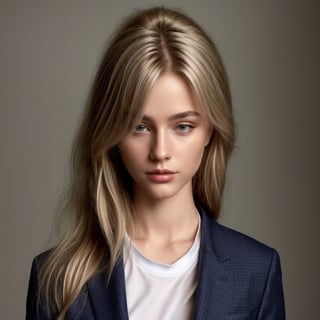 CanBeliveItsMajic-w30all blonde hair, sexy body, girl, ultra details, sharp, best artist, sweating,gray collar shirt, blue suit, necktie, huge_breast