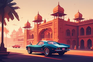 (by James Gilleard, (Andreas Rocha:1.15):1.05), cat, exotic car, Historic City of Ahmadabad, dynamic angle, (side view:1.2), retro artstyle, award-winning, minimalist, simple, wide landscape, high contrast, highly detailed, intricate,