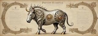 Create an image of a mascot that draws inspiration from a biomechanical rino, featuring a fusion of organic and metallic components, emit mesmerizing fractal designs. Bright background, Elegant, sophisticated, intricate line work, ornate details, muted color scheme. Art and mathematics fusion, hyper detailed, trending at artstation, sharp focus, studio photography, intricate detail, highly detailed, centered, perfect symmetrical, plain design,tshirt design,8k,high_resolution,on parchment,p1c4ss0