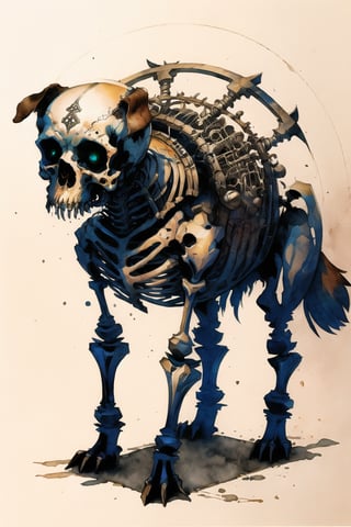 Dog Skeleton sticker, fantasy character, soul, digital illustration, comic book style, steampunk noir, perfect anatomy, centered, approaching perfection, dynamic, highly detailed, watercolor painting, artstation, concept art, soft, sharp focus, illustration, art by Carne Griffiths and Wadim Kashin, more realistic 
